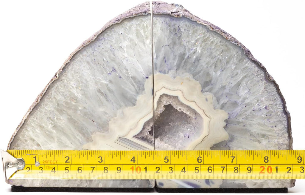 100% Natural Agate Bookends - Geode Book Ends for Books, Office, Living Room Decor (Light Purple, 10-11 lbs)