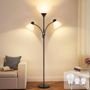 Torchiere Floor Lamps,72" Dimmable Lamp with 2 Adjustable Reading Lights, Black Tall Standing Room Lamp