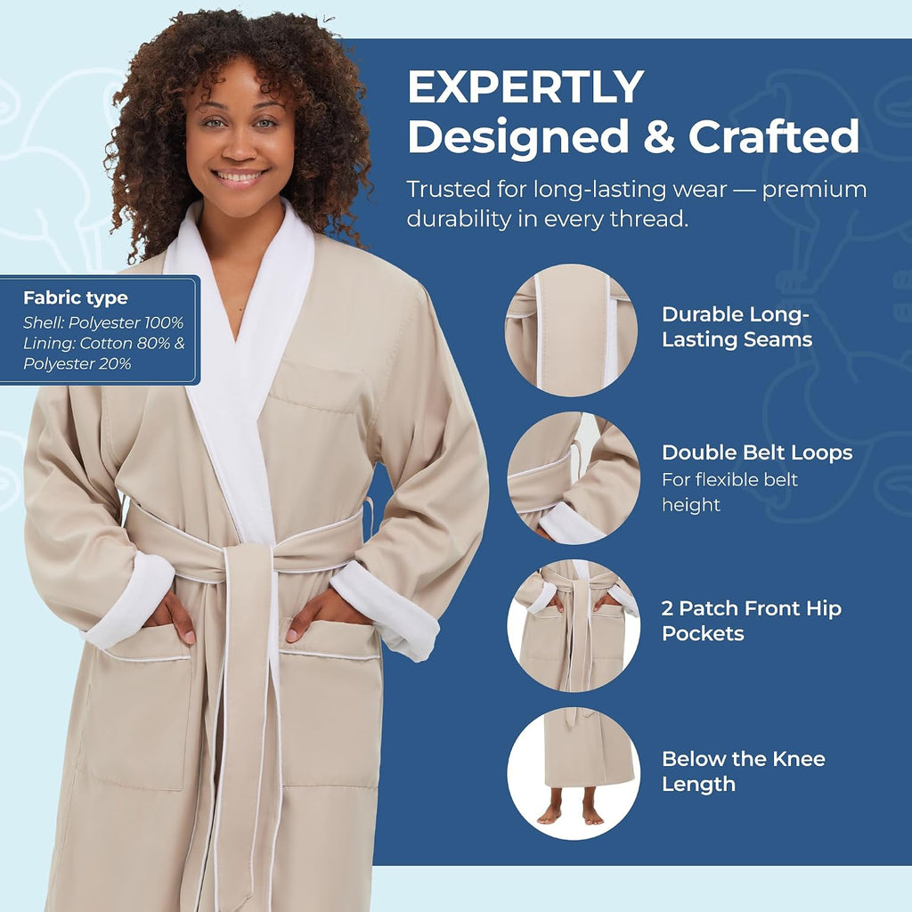 Terry Lined Microfiber Hotel Robe - Luxury Spa Bathrobe