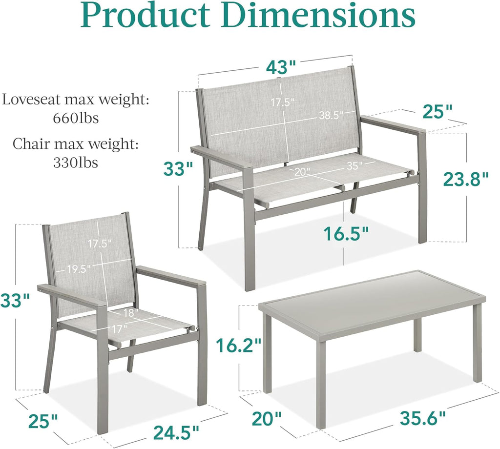 Best Choice Products 4-Piece Outdoor Textilene Patio Conversation Set, Backyard Furniture w/Loveseat, Coffee Table