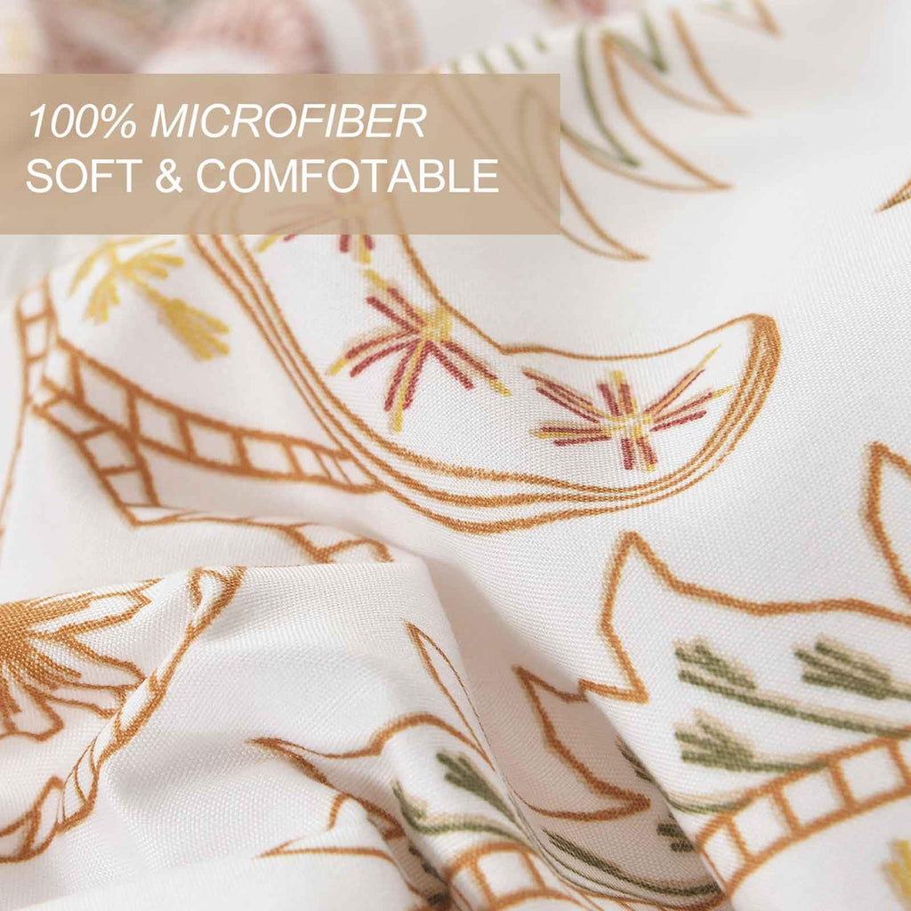 Paisley Comforter Set Queen Size 3 Pcs, Tan Taupe Classy Boho Damask Printed Pattern Soft Microfiber Alternative