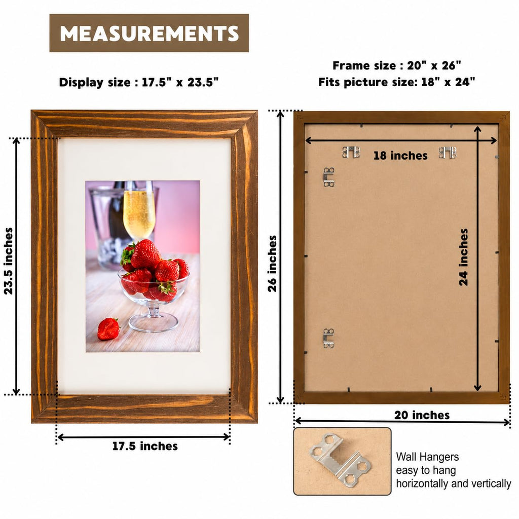 Rustic Wooden Poster Picture Frame 18x24 - Natural Solid Eco Distressed Wood for Wall Mounting Photo Frame - Honey
