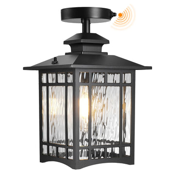 Large Dusk to Dawn Outdoor Ceiling Light, Sand Black Semi Flush Mount Ceiling Light Fixture, Aluminum Waterproof