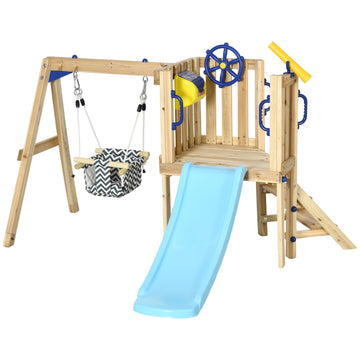 Swing Set for Backyard Wooden Toddler Playset Ages 1.5-4 Natural