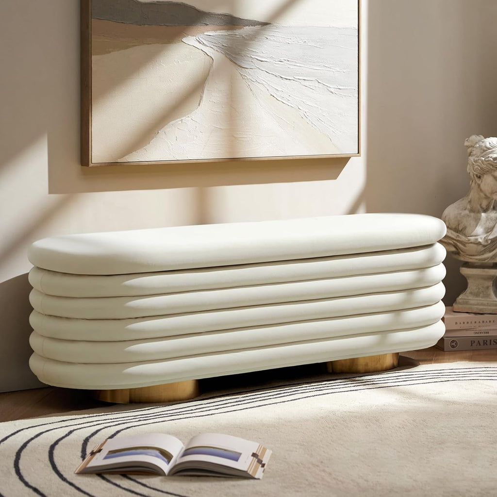 Velvet Storage Bench, Large Upholstered Ottoman with Button Tufted Design , or Window, End of Bed Bench with Shoe