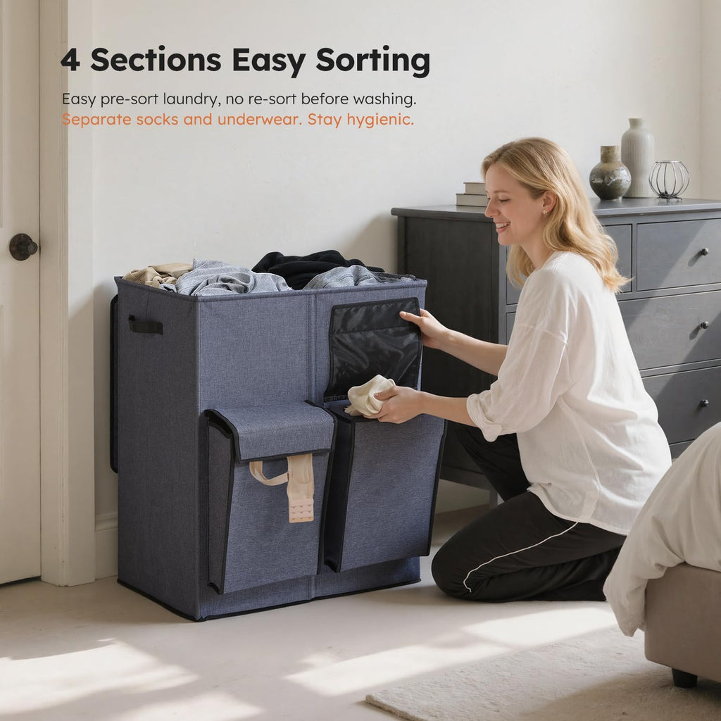 180L Double Laundry Hamper with Lid and 2 Side Pockets, Dual Hamper | 2 Section Laundry Basket, Removable & Washable