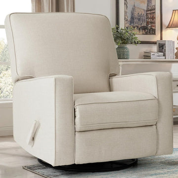 Swivel Rocker Recliner Chair, Glider Rocker Recliner, Beige | Fabric Chair with High Back, Deep Seat