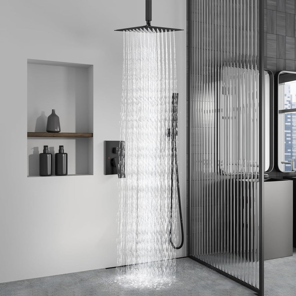 Ceiling Mount Shower System Rain Shower Head with Handheld Spray High Pressure Shower Faucet Set Rough-in Valve Shower