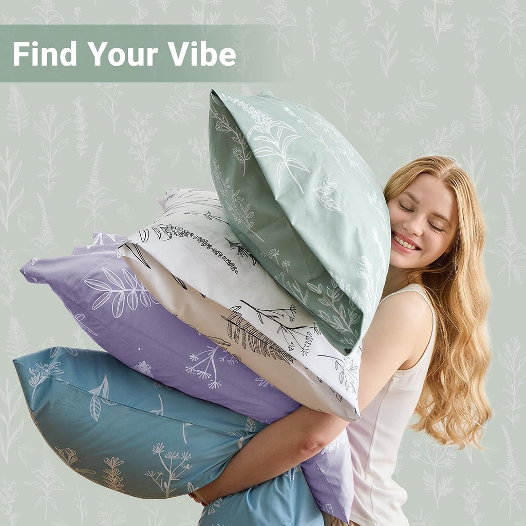 Duvet Cover, Reversible Floral Green Duvet Cover Set with Zipper Closure, 3 Pieces Botanical Patterns Soft