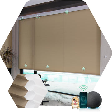 Motorized Cellular Shades, Custom, Blackout, Brown