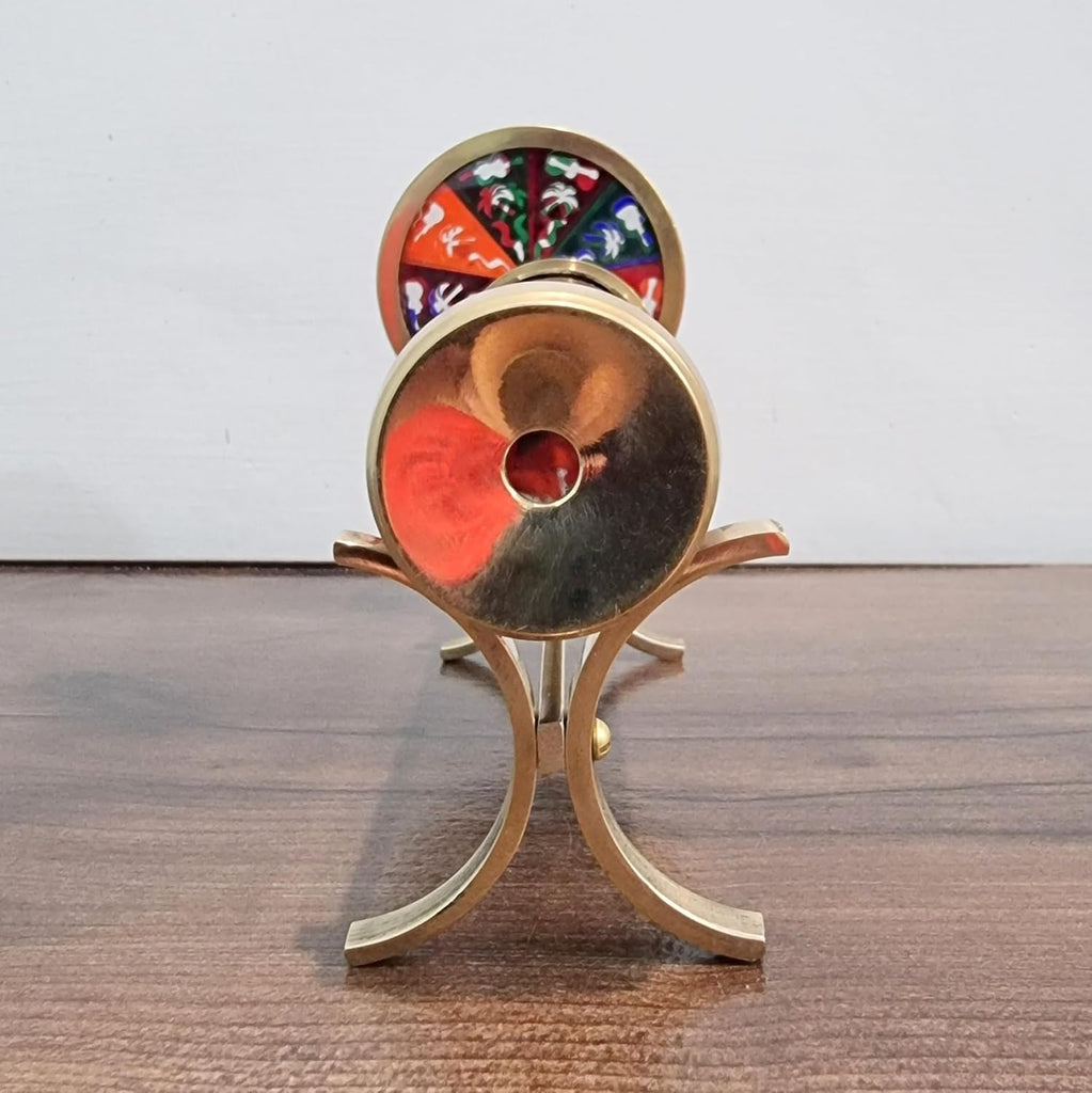 Premium Wood and Brass Kaleidoscope with Brass Stand - Dual-Wheel Handcrafted Optical Instrument | Decorative
