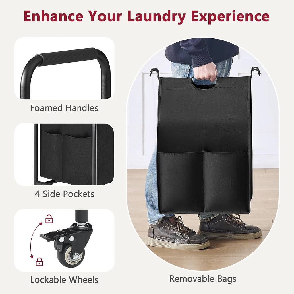 5 Bag Laundry Sorter Cart, Laundry Hamper 5 Section, 5 Colors | Rolling Laundry Basket with Heavy Duty Lockable