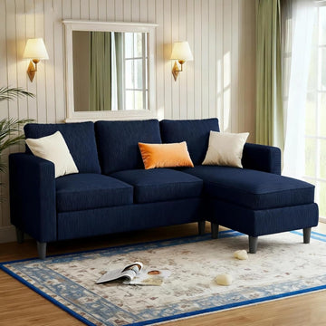 3-Seat Convertible L-Shaped Sectional Sofa with Reversible Ottoman