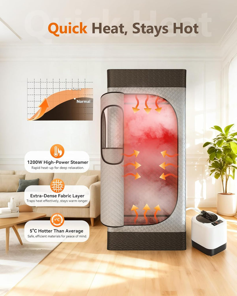 Portable Infrared Sauna Box for Home with 3L 1200W Steamer, Big Folding Chair, 99 Mins Timer, 9 Levels
