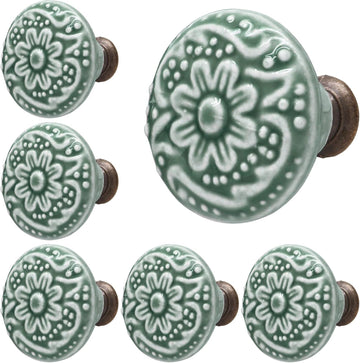 Green Ceramic knobs, Kitchen Cabinet Knobs, Retro Dresser Knobs, Drawer Knobs, Furniture Decorative Knobs and Pulls for Drawer, Dressers, Cupboard, Closet, 34mm / 1.3Inch Diameter(10Pcs)
