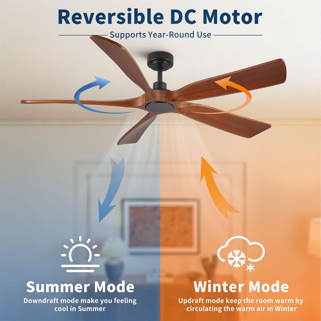 Farmhouse Ceiling Fan no Lights with Remote Control, 60 Inch Outdoor Indoor Ceiling Fan Without Light