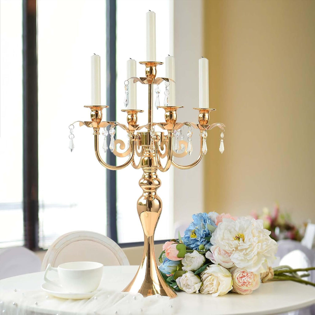 2PCS Gold 5-Arm Candelabra Centerpiece - 20.3" Tall Metal Candle Holdervents, Dining Room, Church Decorations