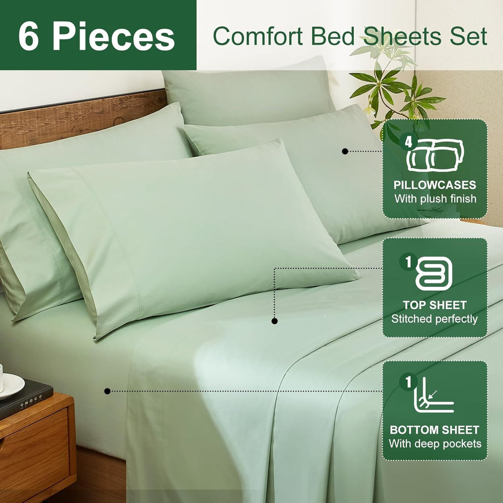 100% Egyptian Cotton Sheets Full Size Set - 1200 Thread Count 6 PC