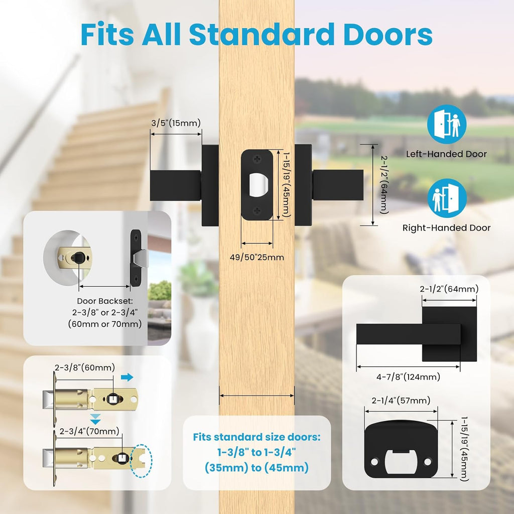 4 Pack Passage Door Knobs - Black Door Handle Interior Door Levers