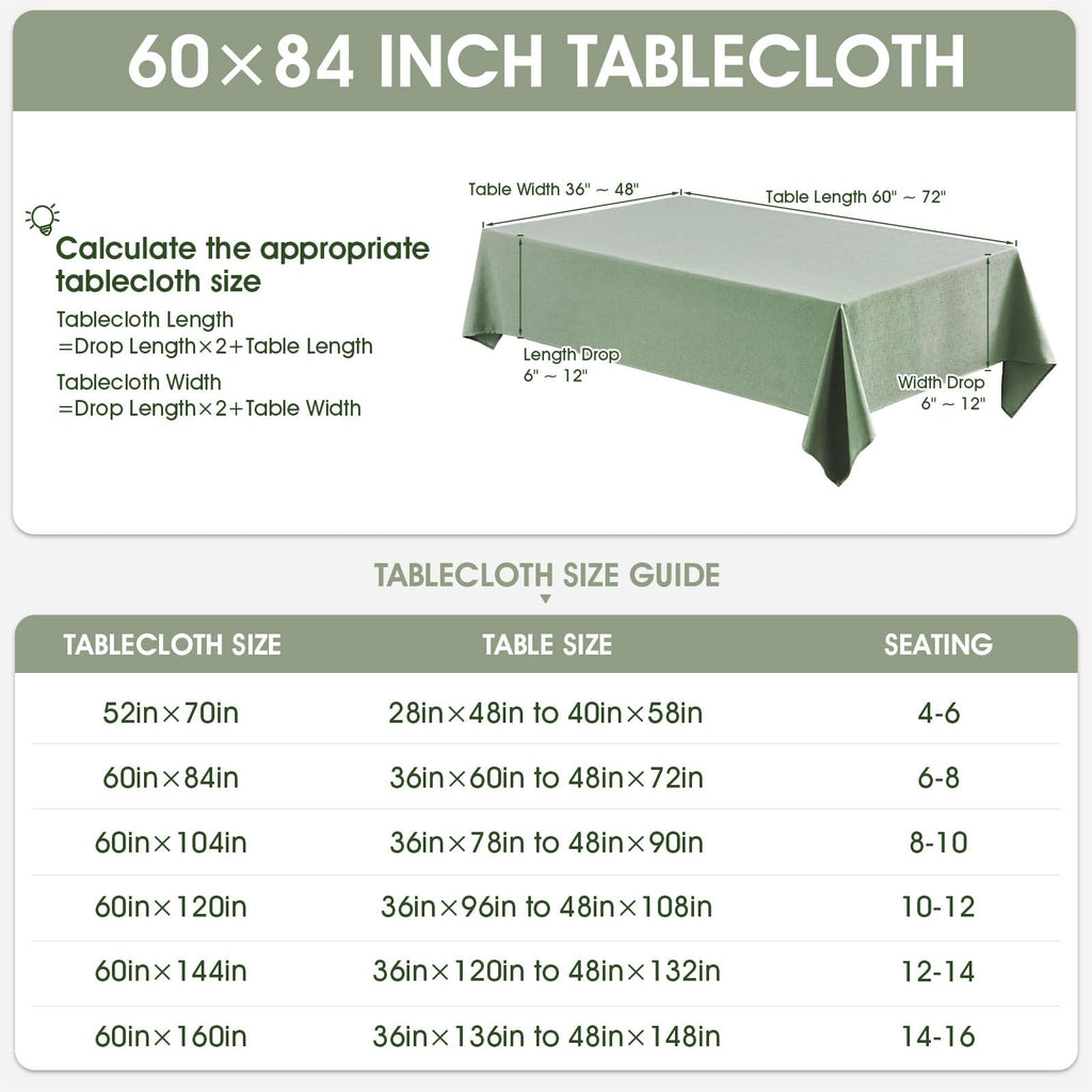 Rectangle Tablecloth Linen Textured Waterproof & Stain Resistant Table Cloth Wrinkle Free Decorative Fabric Farmhouse