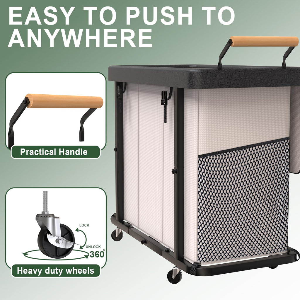 Laundry Hamper 3 Section, Rolling Laundry Basket with Wheels and Lid, White