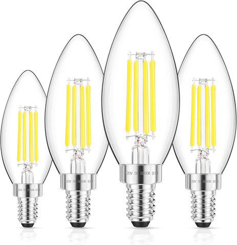 E12 Candelabra LED Bulb 60W Equivalent, 600LM Dimmable Chandelier Light Bulbs, 5000K Daylight White, 85+ CRI Candle