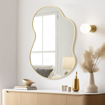 Gold Asymmetrical Mirror, Modern Irregular Wall Mirror with Aluminum Frame, and Entryway 36" H x 24" W (Gold)