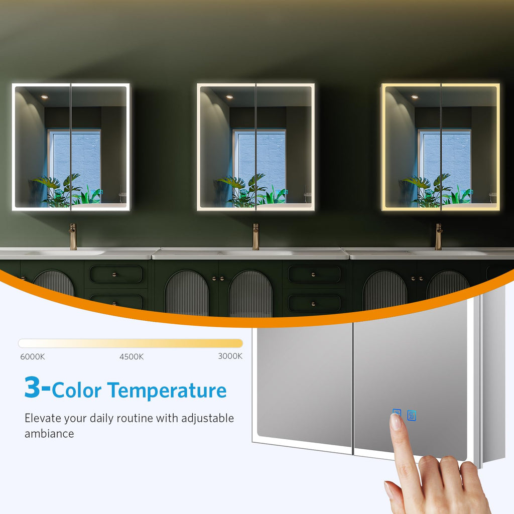 24"x26" LED Mirrored Medicine Cabinet, Recessed or Surface, 2-Door