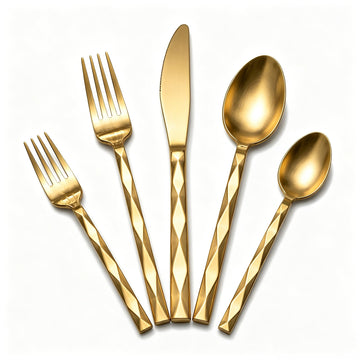 Gold Silverware Set, 5 Piece Flatware Set Dinner Eating Utensils Set