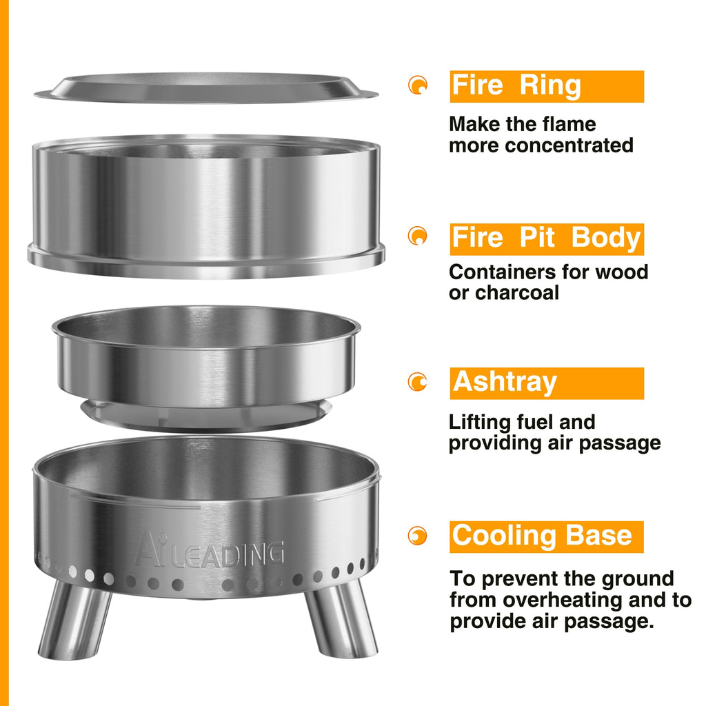 20 Inch Smokeless Fire Pit with Removable Ash Pan, Fire Pits for Outside Wood Burning, Portable Bonfire Outdoor