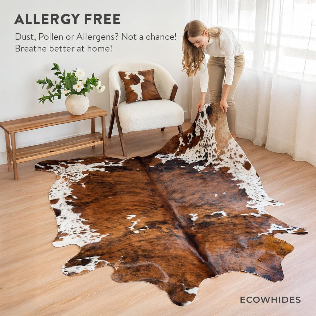 100% Genuine Brazilian Cowhide Rug - Tricolor Brindle Mix - Luxury Cowskin Leather Area Rug Décor 7 x 6 feet