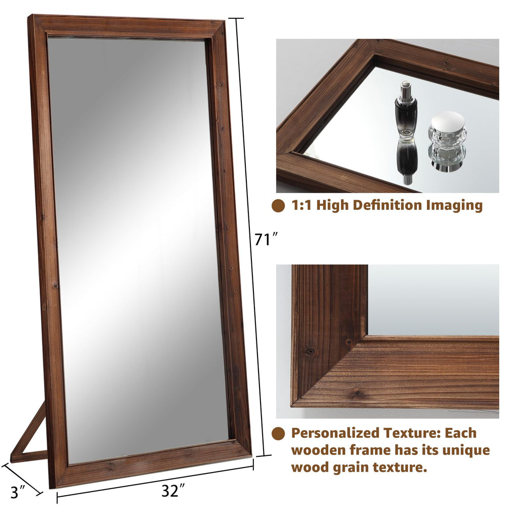 Rustic Full Length Mirror, 71"x32" Large Floor Mirror Wood Frame
