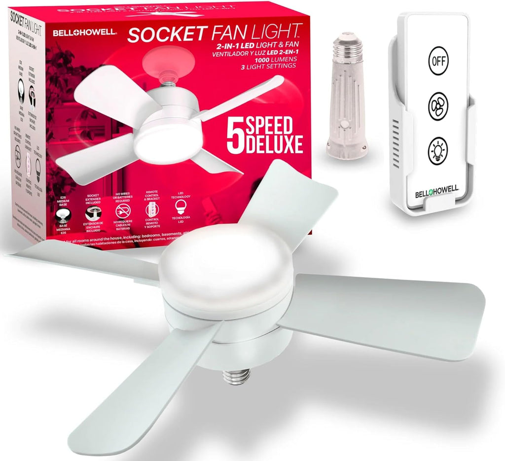 Socket Breeze Light 5-Speed Deluxe LED Ceiling Fans with Lights and Remote Control For Bedroom, Kitchen, Living Room,1000 Lumens / 5000 Kelvins