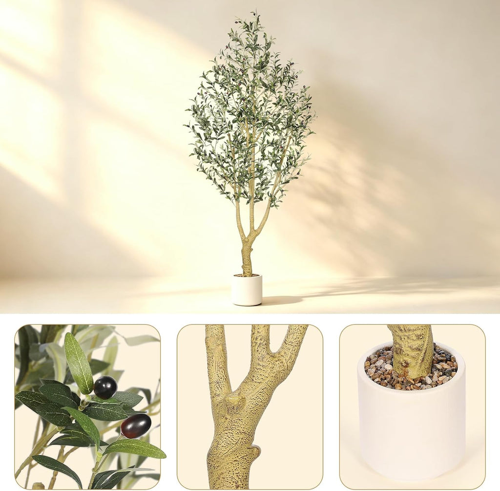 8FT Artificial Olive Tree with Faux Fruits, Thick Trunk & Lifelike Leaves