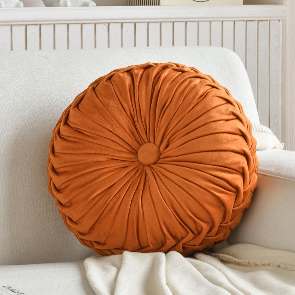 Round Throw Pillow Velvet Home Decoration Pleated Round Pillow Cushion