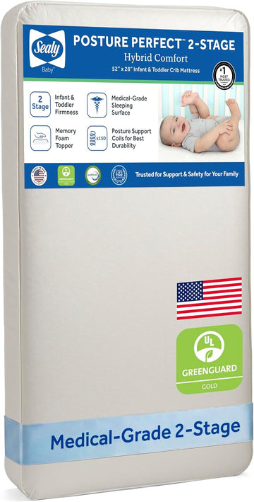 Posture Perfect Breathable Crib Mattress, GREENGUARD Gold Certified, Made in USA, 2 Stage Hybrid Memory Foam & 150