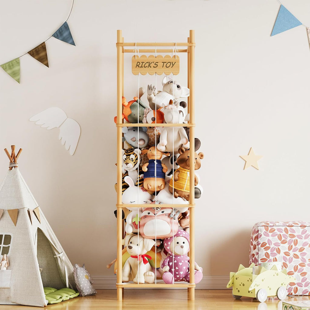 Stuffed Animal Storage Organizer, Wood Animals Zoo Toy Plushies Storage Holder, Large Capacity Plush Toy Cage