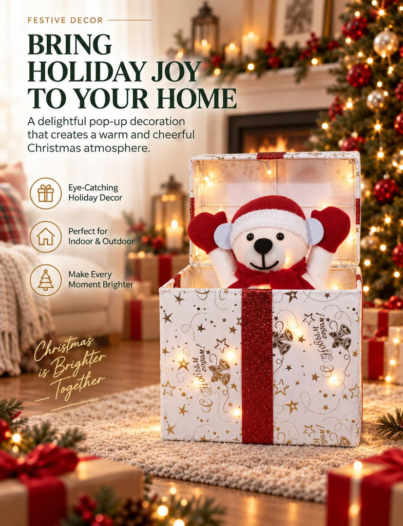 Christmas Decorations Outdoor, Lighted Decor White Bear Gift Boxes