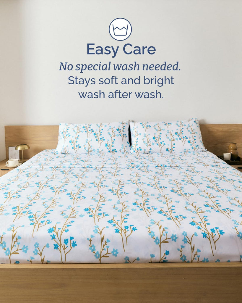 Split King Floral Sheets Set, 5 Pieces, Boho, Chic Bed Sheets - Sea Spring