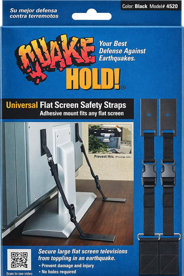 4520 Universal Flat Screen TV Safety Straps, Black Nylon