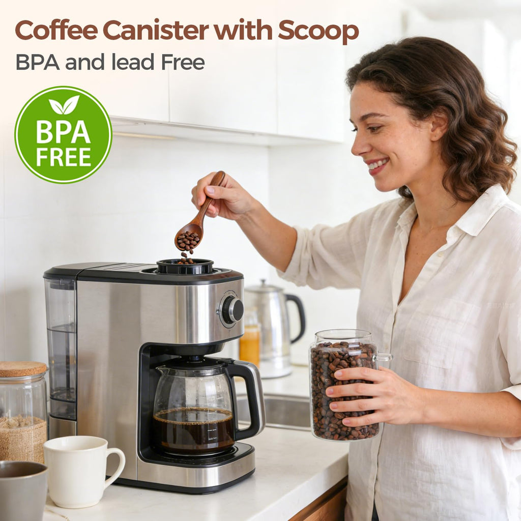 Coffee Storage Canister with Acacia Wood Lids & Scoops 0.8Qt 2Pack