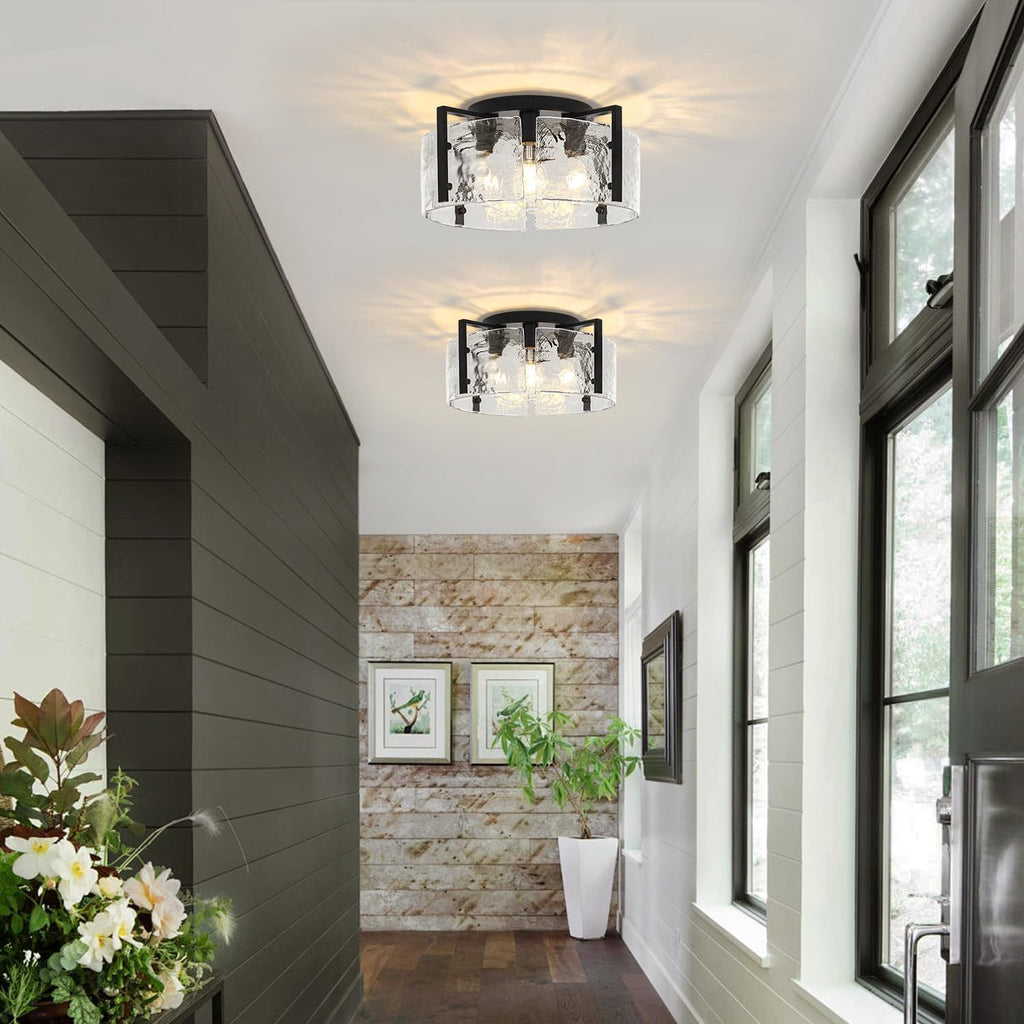 18.5'' Modern Black Semi Flush Mount Ceiling Light, Entryway Light Fixture, 4-Light Glass Ceiling Lights Foyer