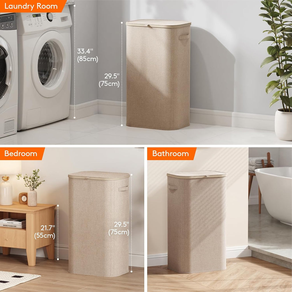 105L Large Laundry Basket with Lid, Laundry Hamper with Plastic Handles and Removable Bag, Foldable Tall Dirty