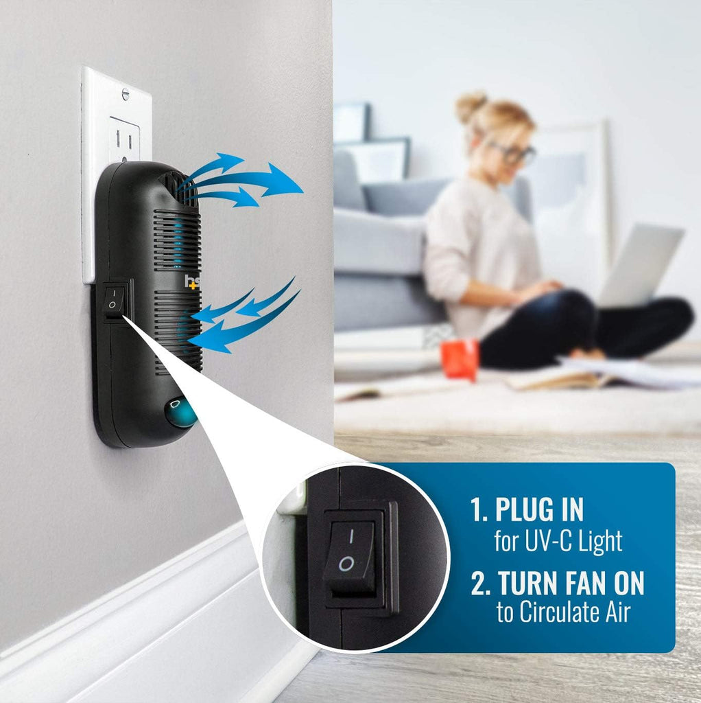 Air Purifier and Air Sanitizer with UVC Ultraviolet Light That Cleans up to 300 Square Feet Pluggable, Black, 1 Count