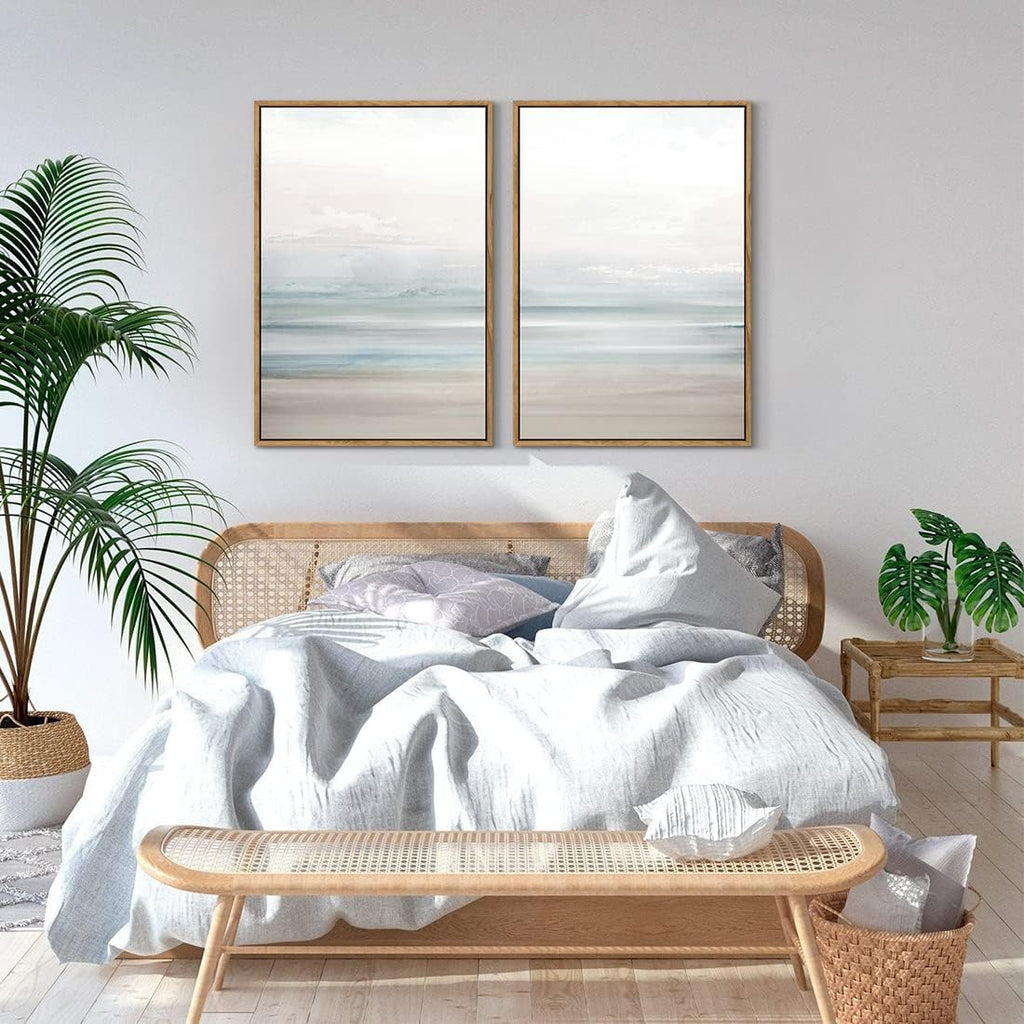 Framed Coastal Beach Canvas Wall Art Decor Abstract Ocean Landscape Painting Prints Modern Artwork Bathroom Bedroom