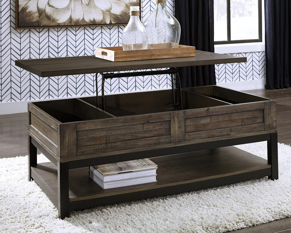 Johurst Rustic Rectangular Lift Top Coffee Table and Fixed Lower Shelf, Brown