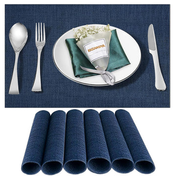 Blue Vinyl Placemats Set of 6,Washable Dining PVC Table Mats