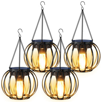 Solar Lanterns Outdoor Waterproof Metal Solar Hanging Lantern, 4Pack
