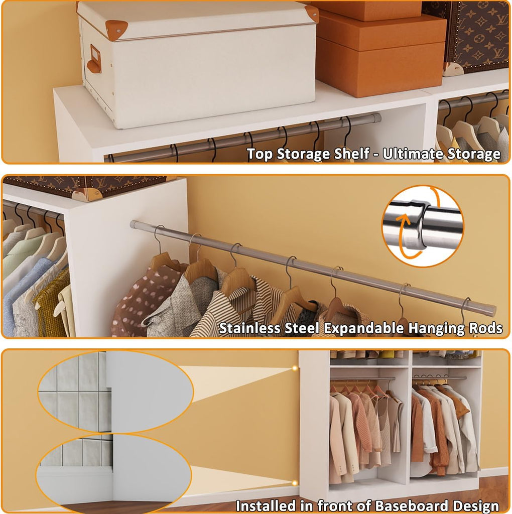 Closet System, 8FT Closet Organizer System Small Wood Walk-in Closet Freestanding System Corner Closets Shelf Storage