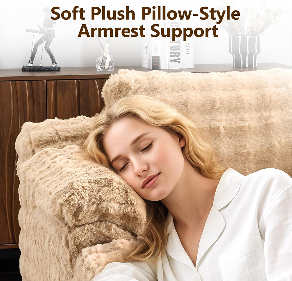Boneless Chaise Lounge Chair, Light Brown Oversized Reading Chair Upholstered Bubble Fleece Cloud Couch Sofa Recliner